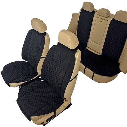 Накидки універсальні чохли - майки на 2 передні та заднє сидіння авто з алькантари, чорні (Широкі), фото 1