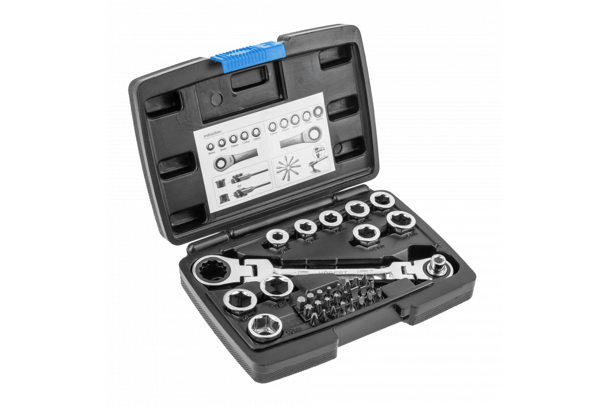 Набір торцевих ключів з тріскачкою і шарніром 36 предметів Hogert (HT1R491), фото 1