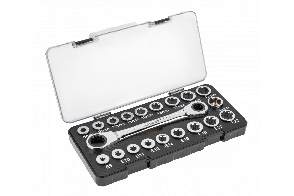 Реверсивний накидний ключ з набором із 20 змінних головок Hogert (HT1R492), фото 1