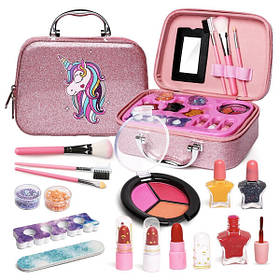 Дитяча косметика у валізці з єдинорогом для макіяжу і манікюру Рожевий (60404)
