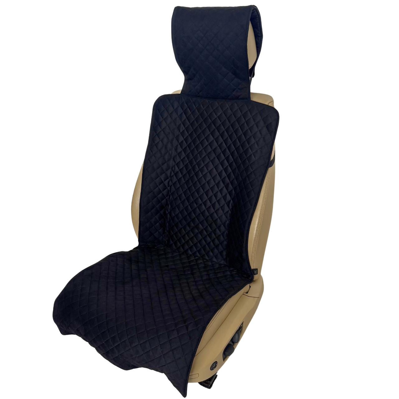 Накидка універсальна чохол - майка на переднє сидіння авто з алькантари, чорна (З підголівником)