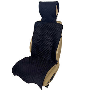 Накидка універсальна чохол - майка на переднє сидіння авто з алькантари, чорна (З підголівником)