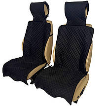 Накидки універсальні чохли - майки на 2 передні та заднє сидіння авто з алькантари, чорні (З підголівниками), фото 2