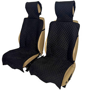 Накидки універсальні чохли - майки на передні сидіння авто з алькантари, комплект 2 шт, чорні (З підголівниками)