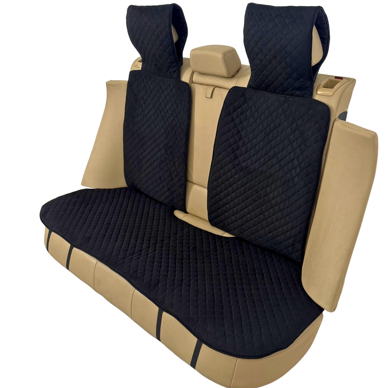 Накидка універсальна чохол - майка на заднє сидіння авто з алькантари, чорна (диван + 2 спинки з підголівниками)