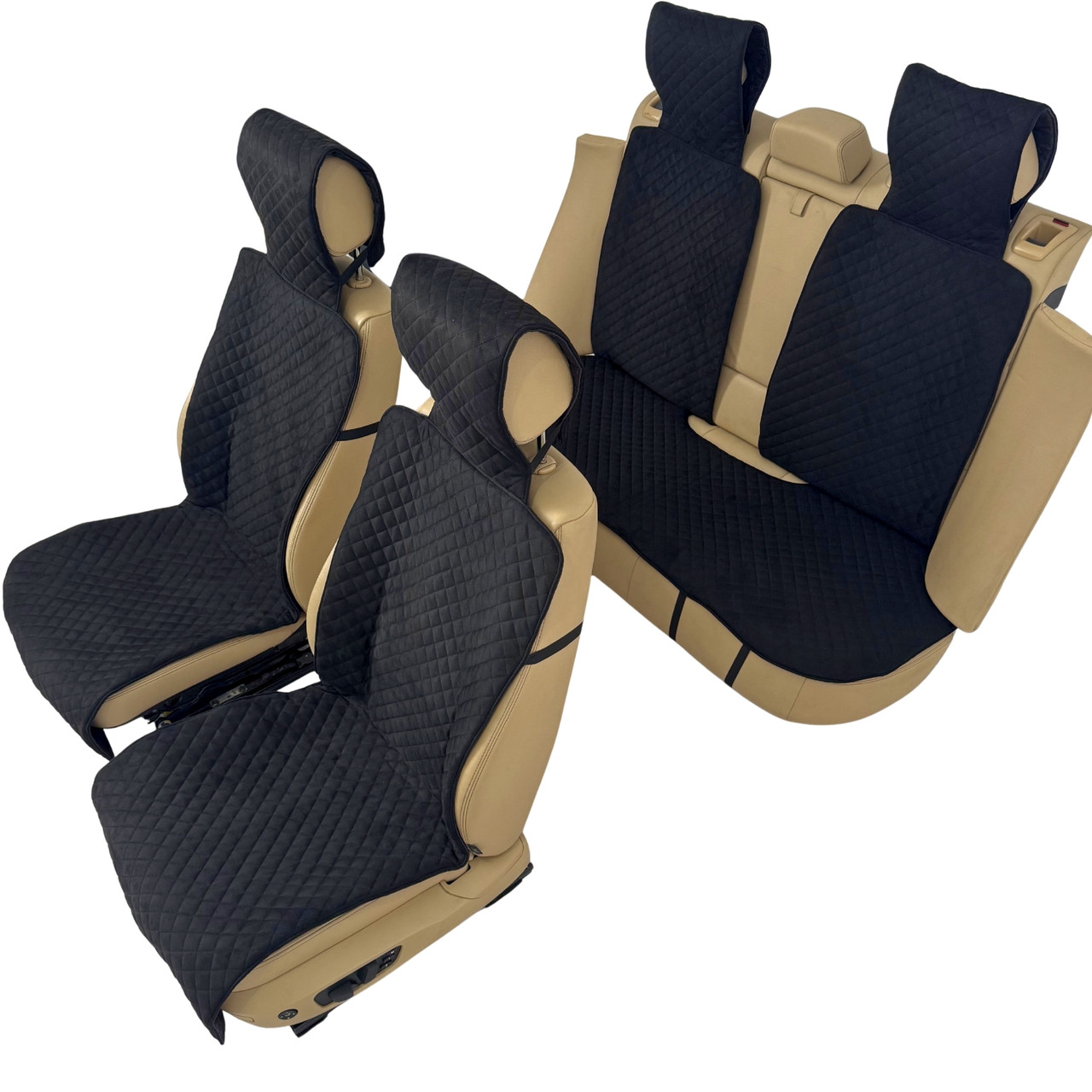 Накидки універсальні чохли - майки на 2 передні та заднє сидіння авто з алькантари, чорні (З підголівниками)