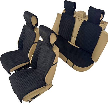 Накидки універсальні чохли - майки на 2 передні та заднє сидіння авто з алькантари, чорні (З підголівниками), фото 1