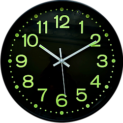 Фосфорний настінний годинник Безшумний Світиться Круглий (30 см) Timelike™ Ph-01-B чорний