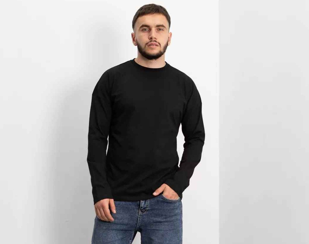 Лонгслів чоловічий oversize футболка з довгим рукавом Hector однотонна чорна
