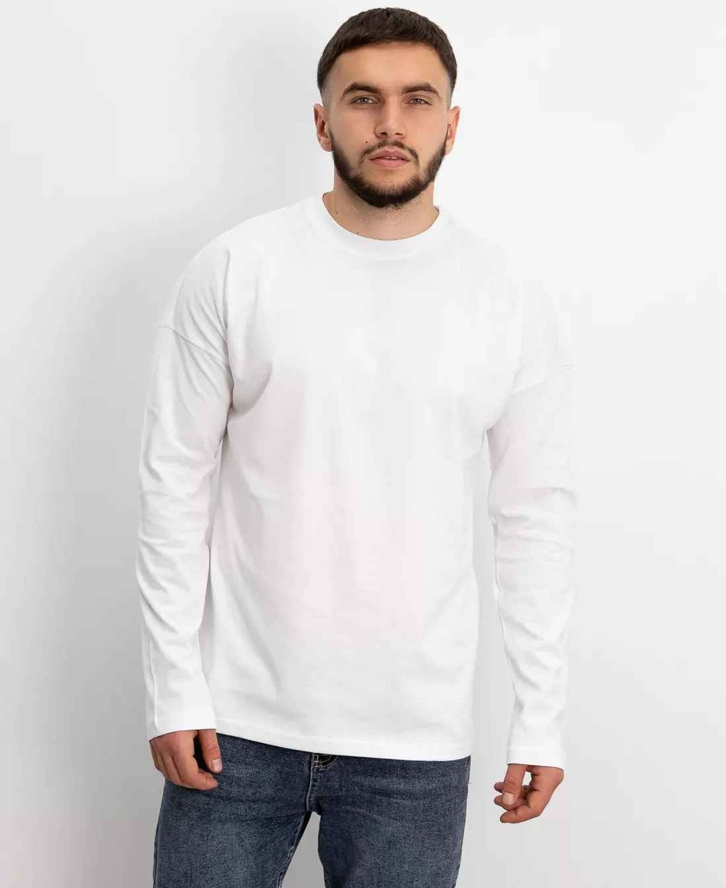 Лонгслів чоловічий oversize футболка з довгим рукавом Hector однотонна біла