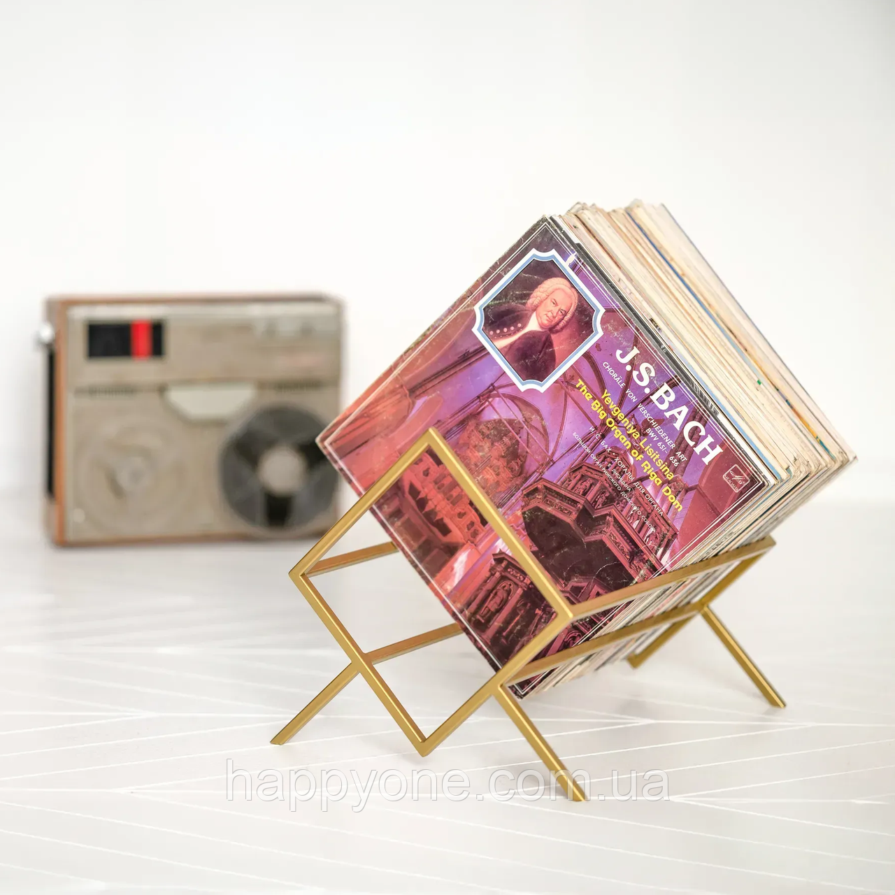 Металева стійка для зберігання вінілових платівок або книг "Ромб 60" (золотиста), фото 1
