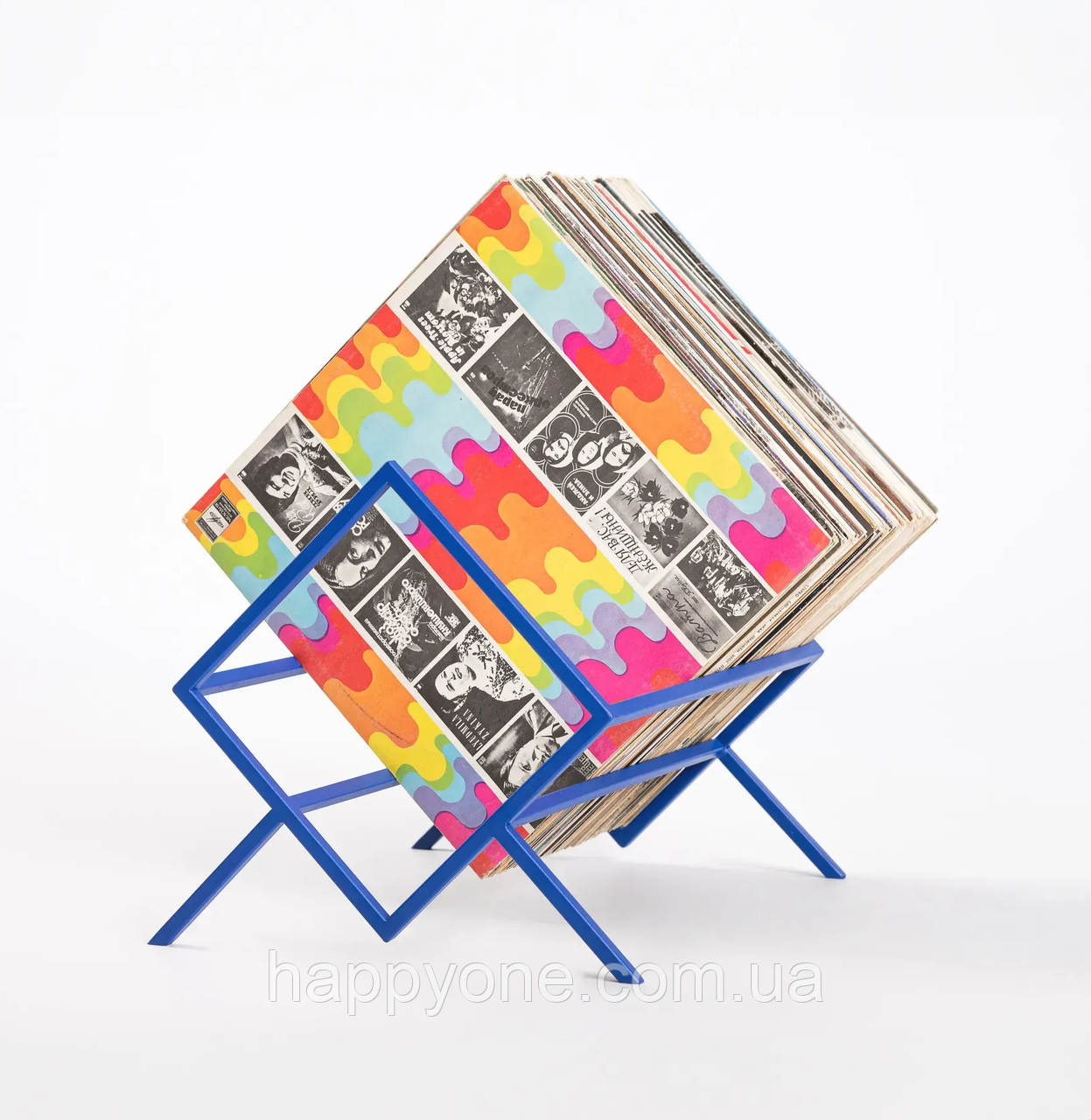 Металева стійка для зберігання вінілових платівок або книг "Ромб 60" (синя), фото 1