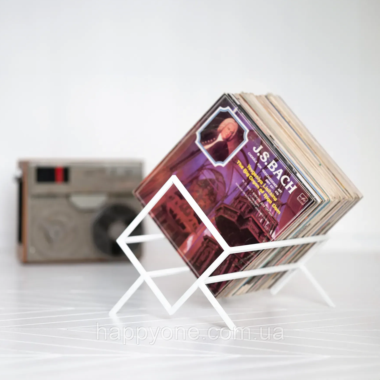 Металева стійка для зберігання вінілових платівок або книг "Ромб 60" (біла), фото 1