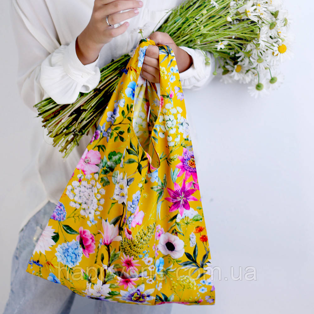 Складна сумка для покупок "Квіти на жовтому фоні", фото 1