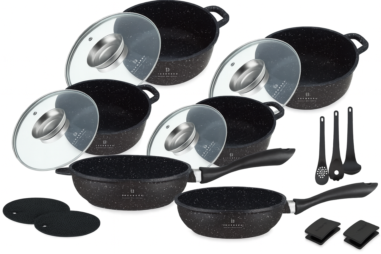 Набір кухонного посуду 17 предметів Edenberg EB-8181 з мармуровим антипригарним покриттям, фото 1