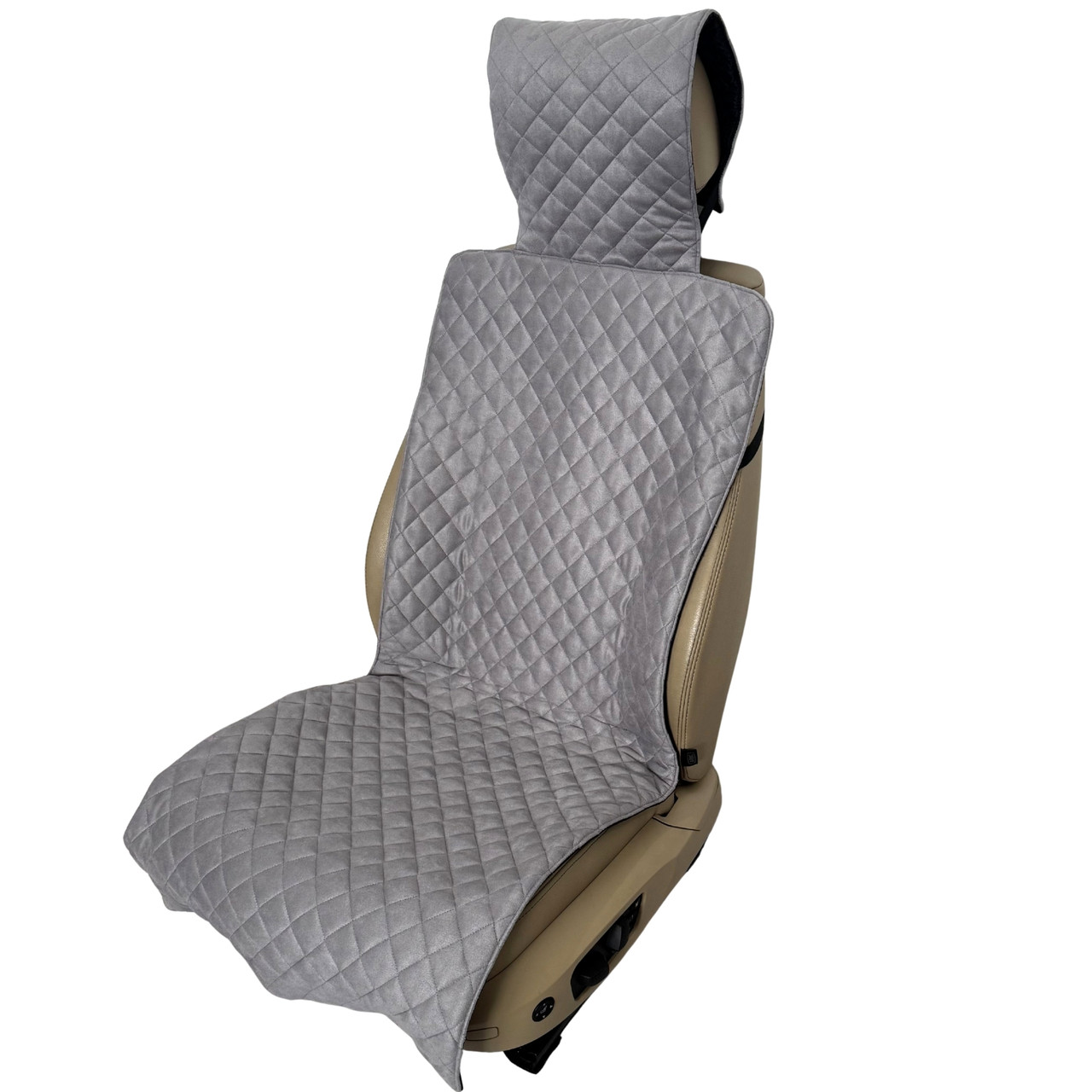 Накидка універсальна чохол - майка на переднє сидіння авто з алькантари, сіра (З підголівником)