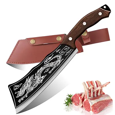 Кухонний ніж-тесак у чохлі — з гравіюванням дракона SV227, фото 1