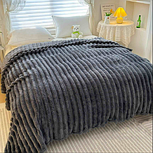 Плед Шарпей графіт покривало 1 5 велюр, Шарпей Імператорська смужка 5,5 см з плюшевої махри для дивана полуторне мікрофібра