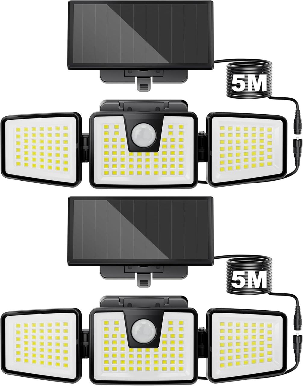 Сонячні охоронні світильники, сонячні прожектори Датчик руху 156 LED з окремою сонячною панеллю, кут освітлення 270°, IP65, фото 1