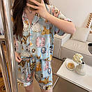 Жіноча піжама-трійка комплект 3 в 1сорочка штани та шорти шлейкова піжама з котиками для сну та вдома, фото 2