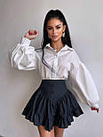 Жіночий комплект: біла сорочка із широкими рукавами ліхтариками та чорна спідниця з рюшами воланами зі 100% бавовни, фото 4