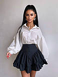 Жіночий комплект: біла сорочка із широкими рукавами ліхтариками та чорна спідниця з рюшами воланами зі 100% бавовни, фото 5