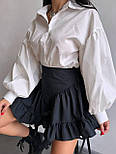 Жіночий комплект: біла сорочка із широкими рукавами ліхтариками та чорна спідниця з рюшами воланами зі 100% бавовни, фото 7