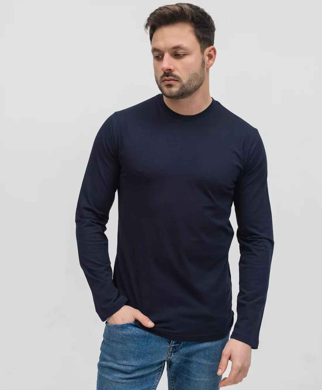 Лонгслів чоловічий футболка з довгим рукавом Hector однотонна великих розмірів темно-синя