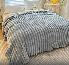 Сірий плед покривало Шарпей Імператорський 1 5 велюр, покривало однотонні шарпей смужка 5,5 см з плюшевої махри для дивана