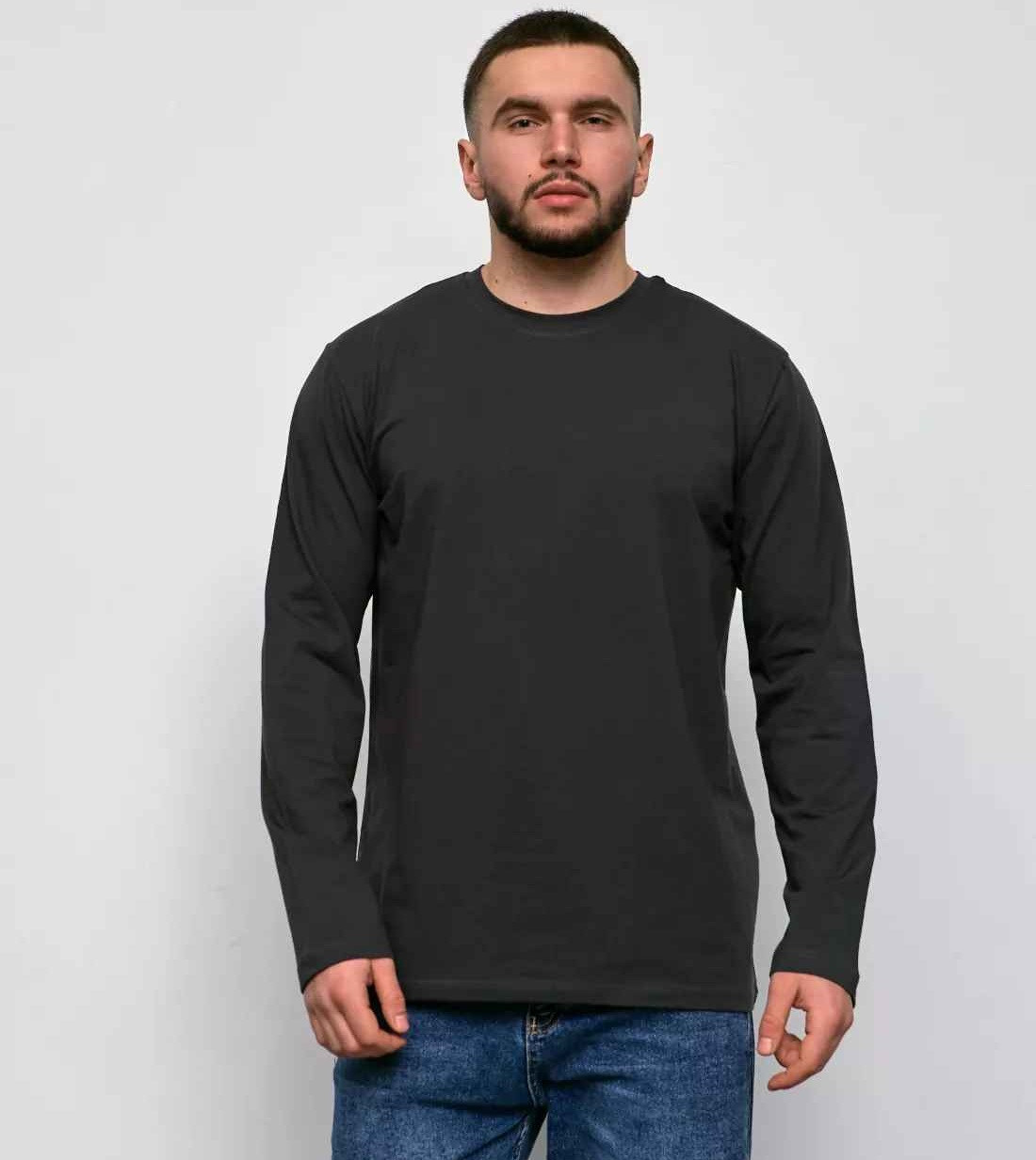 Лонгслів чоловічий футболка з довгим рукавом Hector однотонна великих розмірів темно-сіра, фото 1
