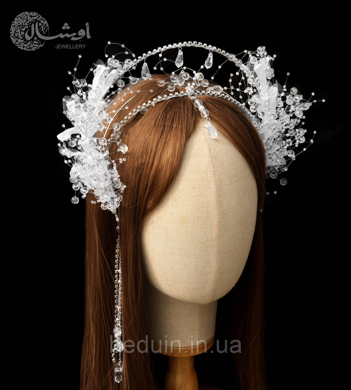 Розкішна діадема "Аурелія" тіара з білих пелюсток і кристалів - Aushal Jewellery