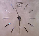 Настінний об'ємний 3D годинник великий 120см з полосками колір срібло diy зроби сам Art Clock 3d дзеркальні великі, фото 4