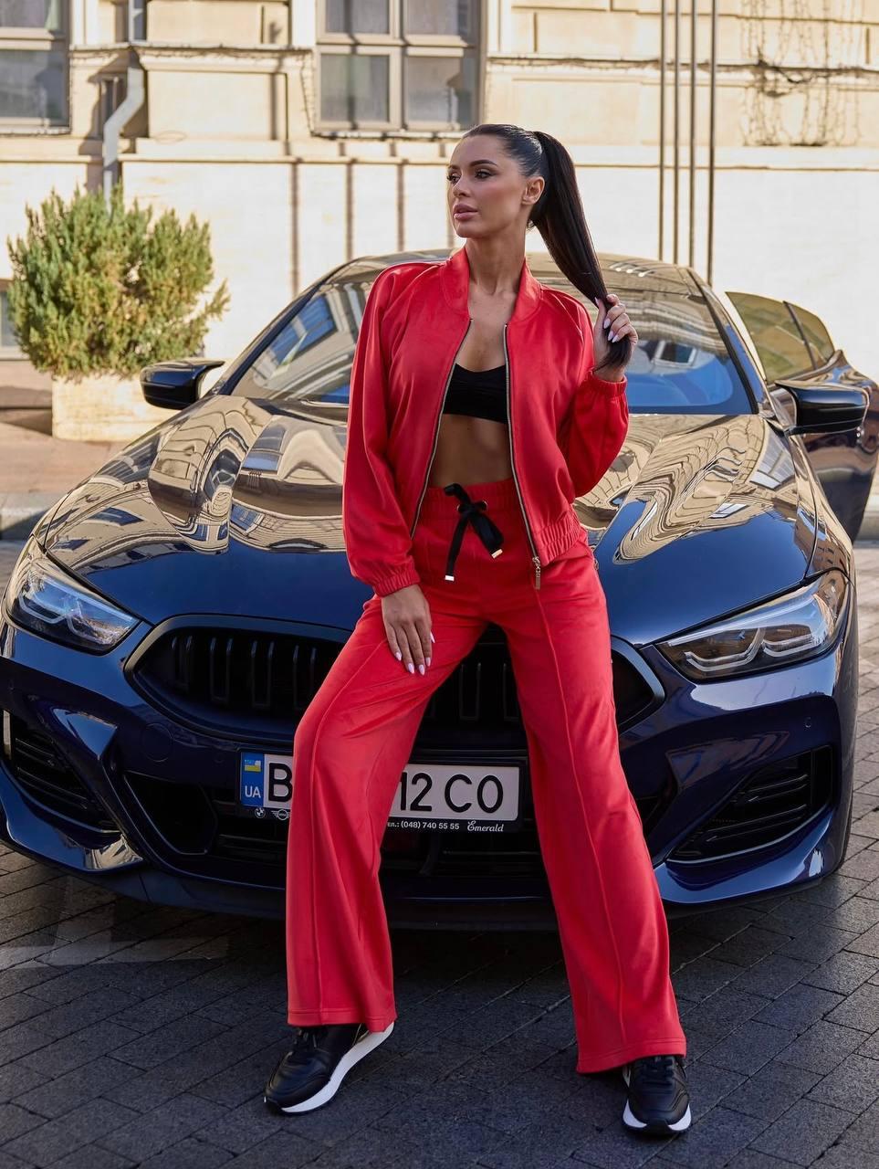 Жіночий спортивний костюм Poliit червоний, штани та бомбер (36,38 розміри), фото 1