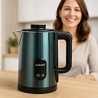 Електрочайник 2 літри зеленого кольору дисковий сучасний зелений з автовідключенням висота 28 см