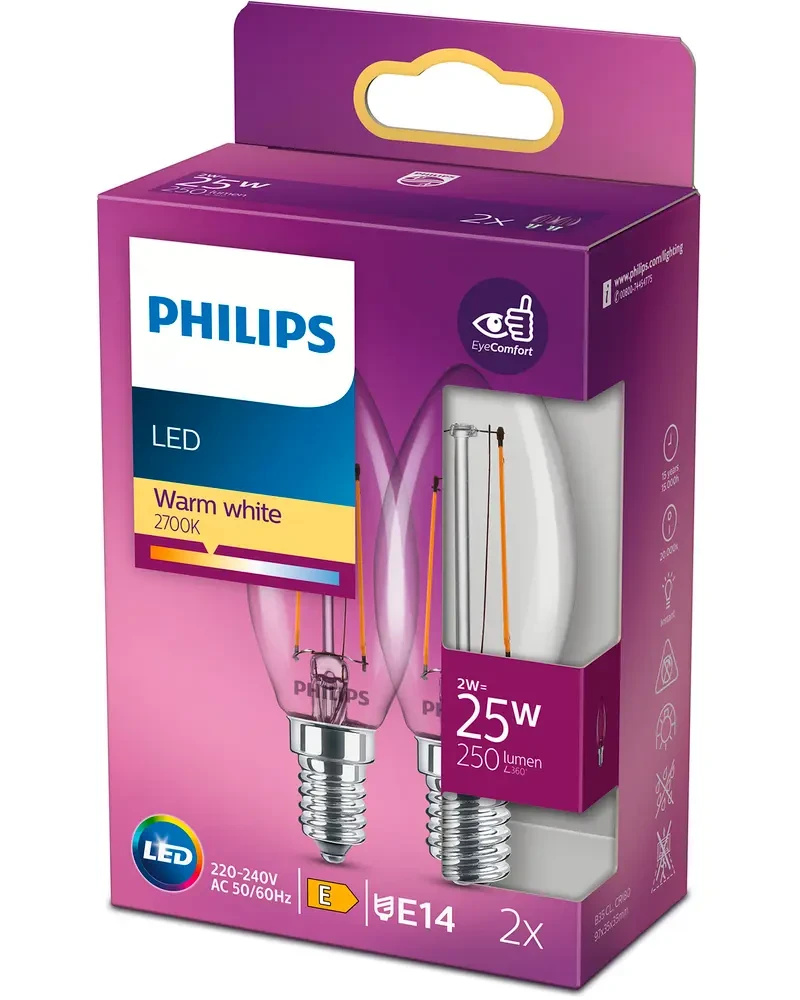 PHILIPS Світлодіодна лампа Philips 2W E14, 2 шт., фото 1