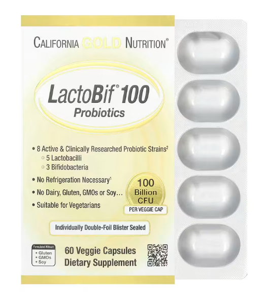California Gold LactoBif 100 Probiotics 60 Veggie Capsules