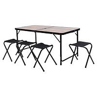 Розкладний стіл + 4 стільці кемпінговий набір для пікніка, риболовлі, відпочинку, туризму Коричневий JY-12060BR