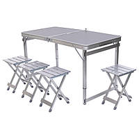 Розкладний стіл + 4 стільці кемпінговий набір для пікніка, риболовлі, відпочинку, туризму Сірий JY-12061G