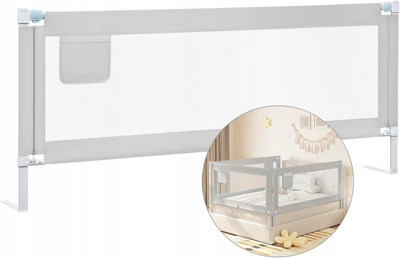 Захисний бар'єр, огорожа, бортик для ліжка Woltu 180 см сірий, фото 1