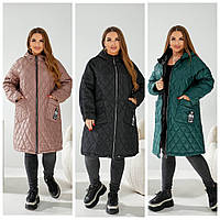 Жіноча демісезонна стьобана куртка на блискавці батал: 52-54, 56-58, 60-62, 64-66, 68-70 - чорний, беж, пляшка