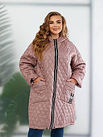 Жіноча демісезонна стьобана куртка на блискавці батал: 52-54, 56-58, 60-62, 64-66, 68-70 - чорний, беж, пляшка