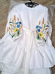 Сукня біла для дівчаток з вишитими рукавами з тканини костюмний-креп розміри 110-116