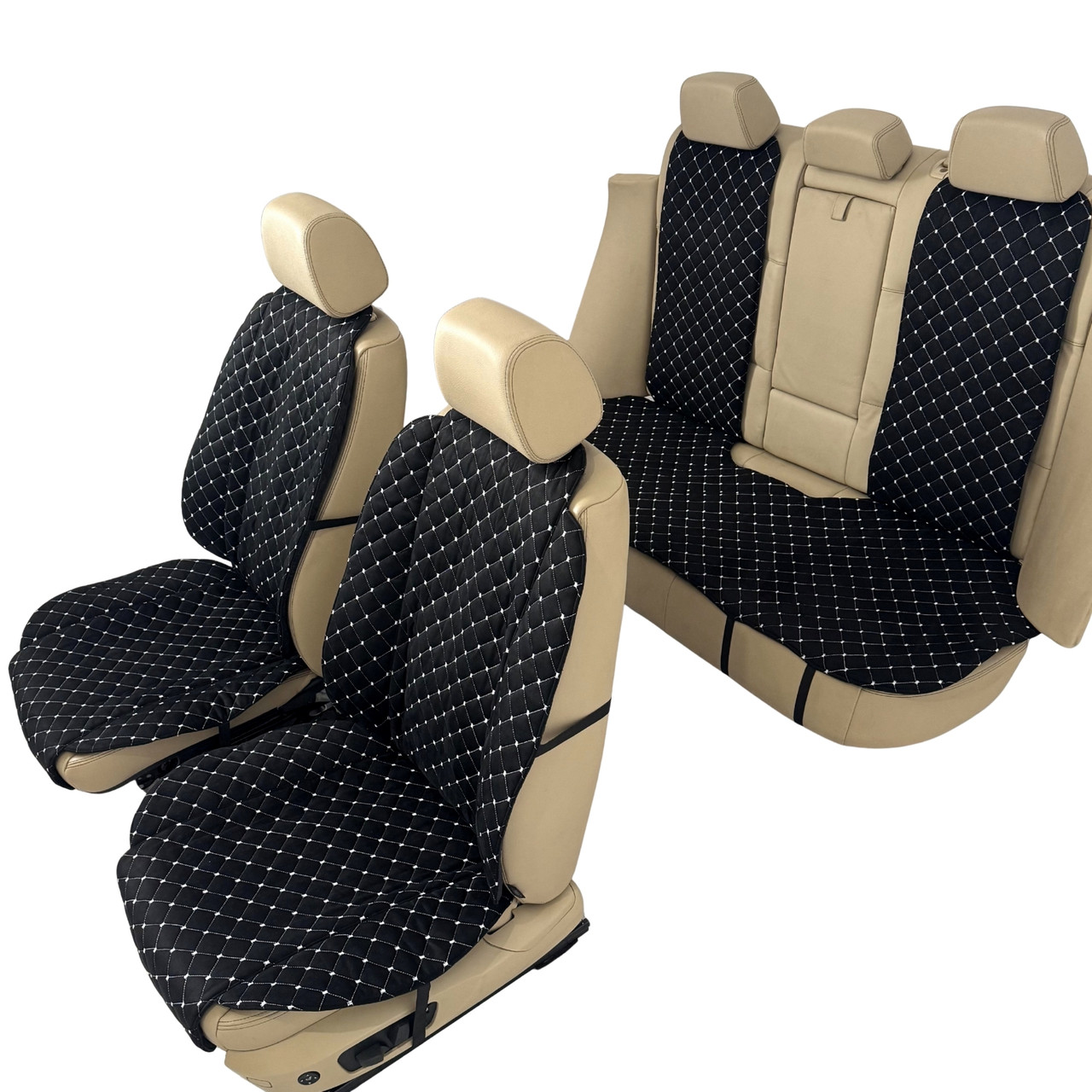 Чохли універсальні накидки - майки на 2 передні та заднє сидіння авто з алькантари, чорні (Широкі)