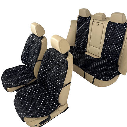 Чохли універсальні накидки - майки на 2 передні та заднє сидіння авто з алькантари, чорні (Широкі), фото 1