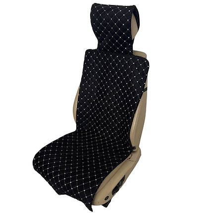 Чохол універсальний, накидка - майка на переднє сидіння авто з алькантари, чорна (З підголівником), фото 1