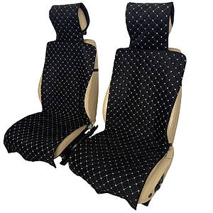 Чохли універсальні накидки - майки на передні сидіння авто з алькантари, комплект 2 шт, чорні (З підголівниками)