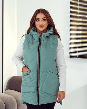 Жіноча трендова жилетка на молнії з капюшоном і кишенями (Батал)