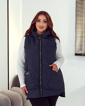 Жіноча трендова жилетка на молнії з капюшоном і кишенями (Батал)