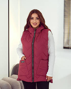 Жіноча трендова жилетка на молнії з капюшоном і кишенями (Батал)