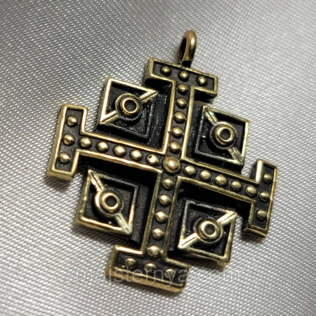 Хрестик латунний M019 - гуцульський зґардовий хрестик, лита латунна підвіска
